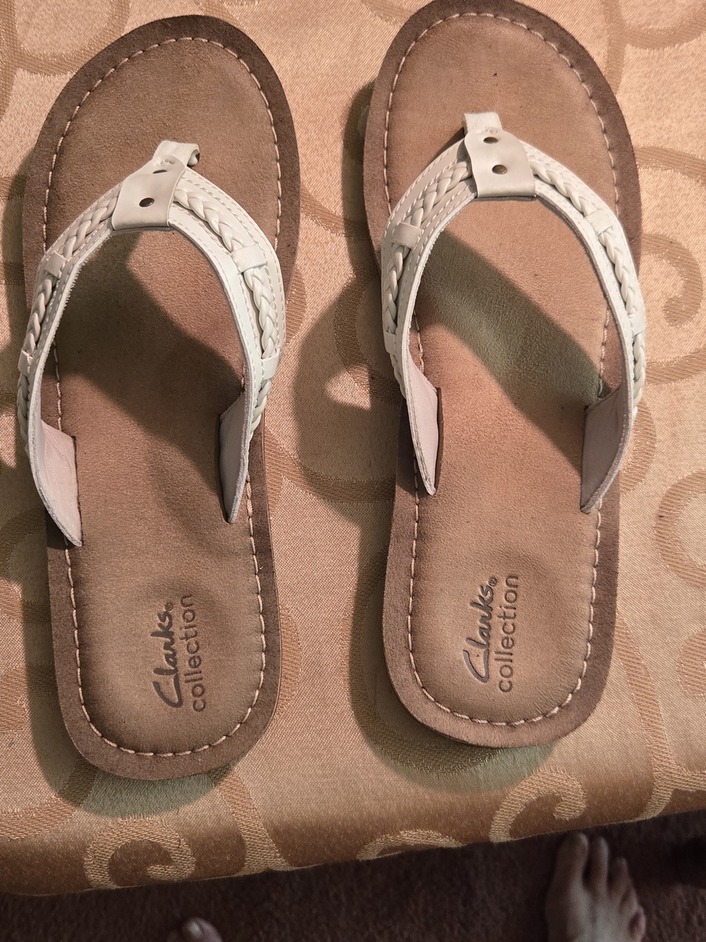 Clarks White Braided Thong Sandals